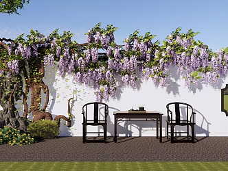 Shrub wisteria vine plant rockery sketch Chinese garden sketch garden green landscape wall 3d model