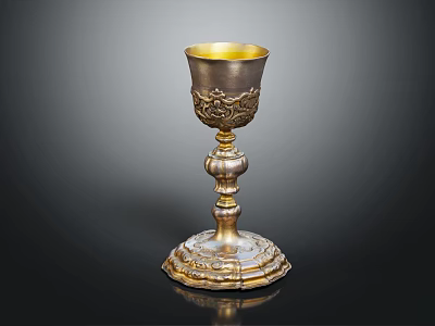 Decorative Golden Silver Chalice With Intricate Carvings And Ornate Base 3d model