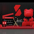 Stylish Photo Check-in Spot With Red Teddy Bear Clapperboard Director Chair And Red Carpet