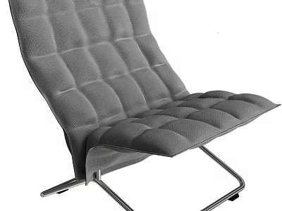 Comfortable Gray Fabric Lounge Chair With Grid Pattern Cushion And Metal Frame For Living Room 3d model