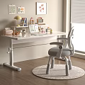 White Adjustable Desk With Gray Chair Table Lamp Books Decorations And Wall Art