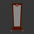 Red Display Cabinet With Glass Doors Gold Accents Shelves And Gold Feet