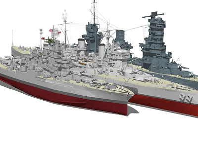 Detailed Vintage Warship Models With Masts Turrets Red Hulls And Gray Bodies 3d model