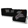 Black Sectional Sofa With Patterned Cushions And Ottoman For Living Room 3d model