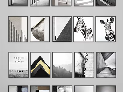 Black and White Framed Wall Art with Geometric Patterns Zebra Prints and Abstract Designs 3d model