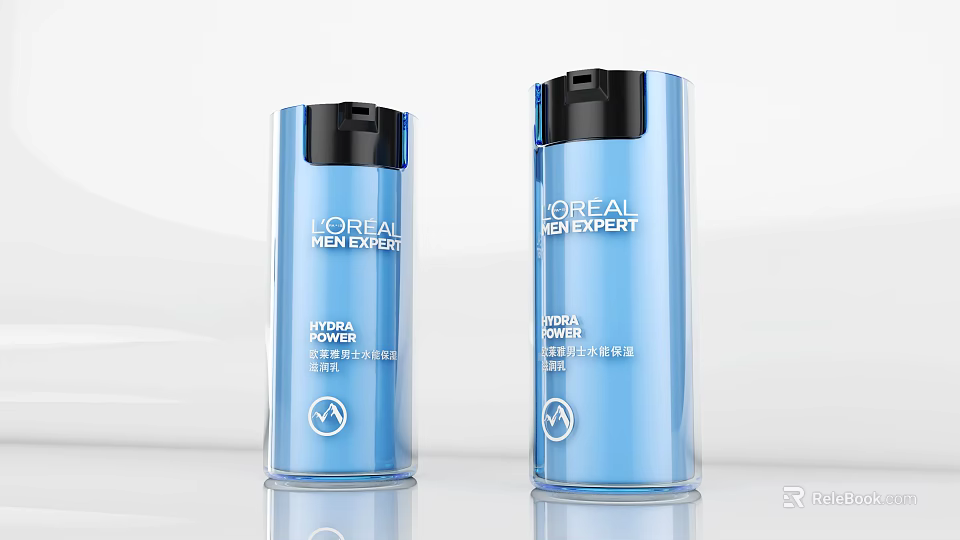 Loreal Men Expert Hydra Power Skincare Products In Blue Bottles With Black Caps 3d model 