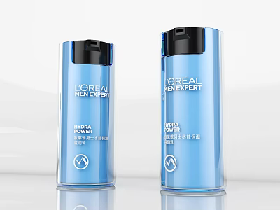 Loreal Men Expert Hydra Power Skincare Products In Blue Bottles With Black Caps 3d model