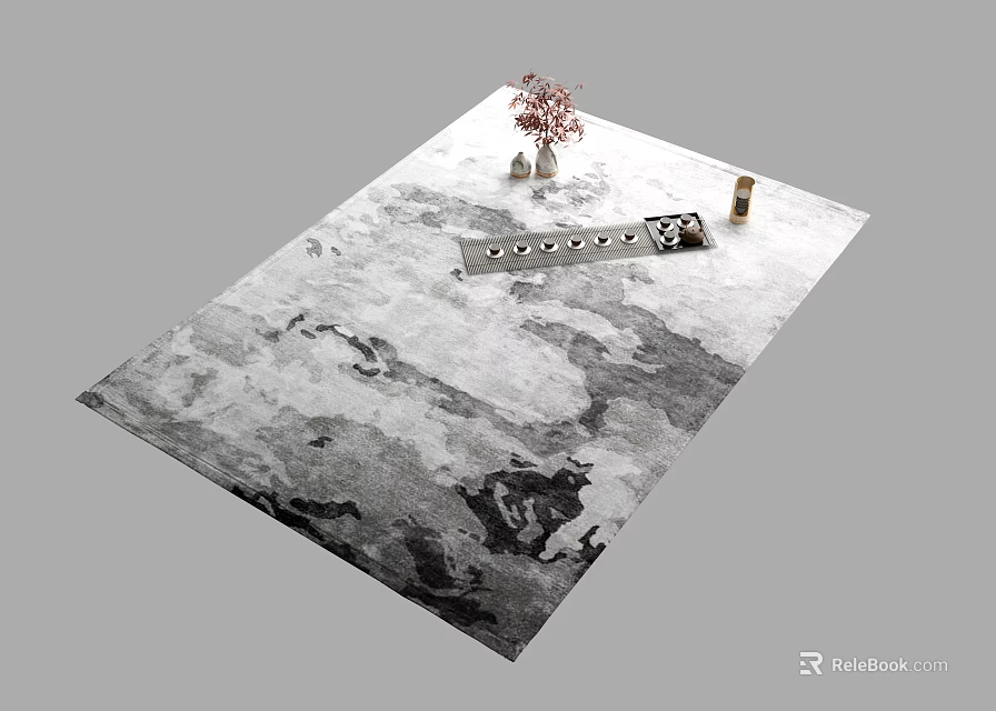 Elegant Patterned Rug With Pink Flower Vase Tray And Small Decor Items 3d model 
