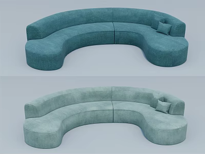Curved Multi Person Sofa In Soft Blue Green And Light Green With Matching Cushions 3d model