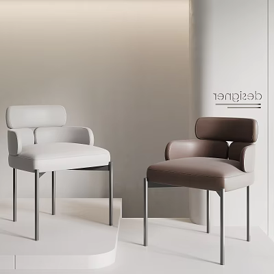 Modern Leather Dining Chairs In White And Brown With Metal Legs Design 3d model