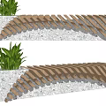 Modern Landscape Seat with Concrete Base and Curved Wooden Slats and Green Plants on Top