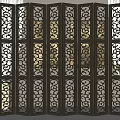 Elegant Folding Room Divider Screen With Intricate Carved Patterns And Black Frame 3d model