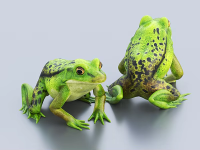 Two Green Reptile Models With Black Spots Front And Back Poses On Gray Background 3d model
