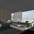 Modern Bedroom Interior Design With Large Bed Wooden Walls And City View Window
