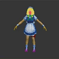 Woman in Blue and White Maid Outfit with Green Hair and Apron