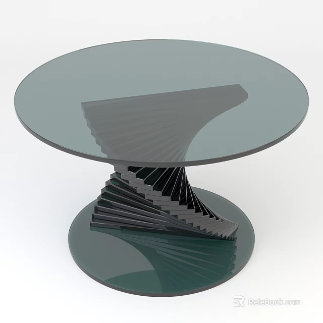 Spiral Sculpture Carving Table with Glass Top and Modern Metal Structure Design 3d model 