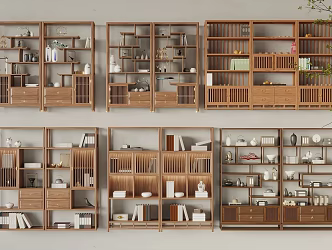 New Chinese-style Antique Rack Display Cabinet Ornaments Combination Tea Cabinet Bookshelf 3d model