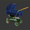 Modern Blue Baby Stroller With Orange Handle Canopy And Stylish Wheels
