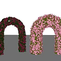Green Bushes with Purple Flowers and Pink Flowering Shrubs Form Decorative Garden Arches