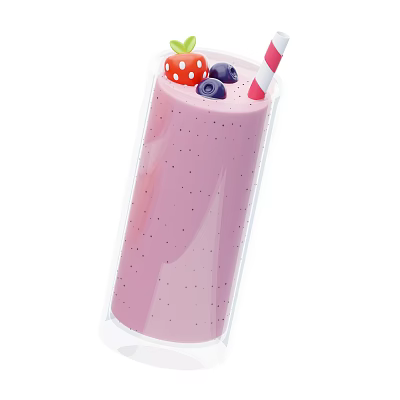Refreshing Pink Smoothie Topped with Strawberry Blueberries and Red White Striped Straw 3d model