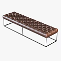 Modern Brown Tufted Leather Sofa Bench With Black Metal Frame 3d model