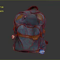 Blue Canvas Backpack With Brown Leather Trim Front Pocket And Decorative Tag 3d model