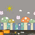 Mushroom Shaped Soft Play Elements With Sun Cloud Bunny Decor For Kids Room