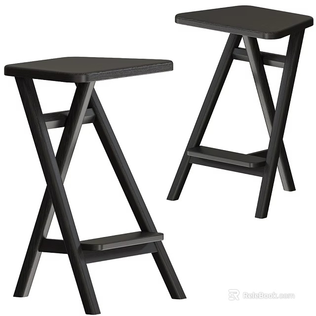 Black Wooden Side Table With Cross Legs Minimalist Modern Design for Living Room Home Decor 3d model 