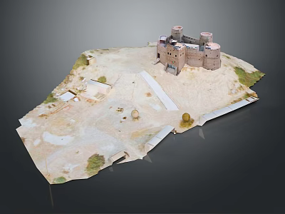 Cartoon Castle Model in Desert Scene with Sandy Ground and Path 3d model