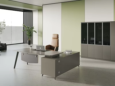 Modern Public Office Space Interior with Desk Office Chair Potted Plant and Window Cabinet 3d model