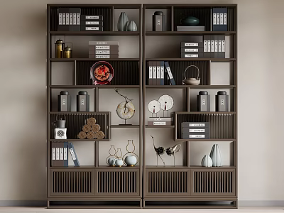 Dark Wood Multi Tiered Display Shelf Featuring Open Compartments Books Vases And Decorative Items 3d model