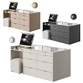 Modern Wooden Storage Cabinet With Drawers Tabletop Open Shelves And Soft Stool