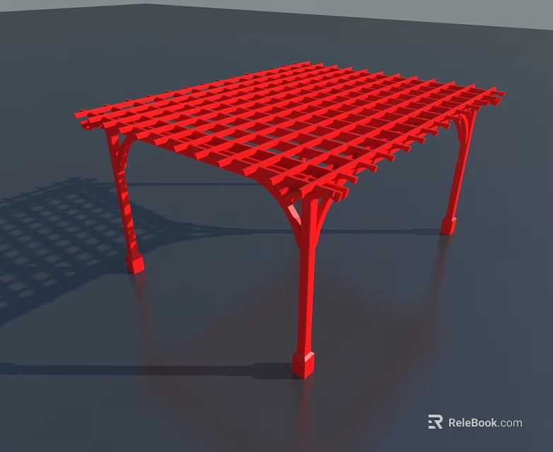 Red Swing Door With Lattice Design For Modern Home Exterior Decoration 3d model 