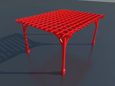Red Swing Door With Lattice Design For Modern Home Exterior Decoration 3d model