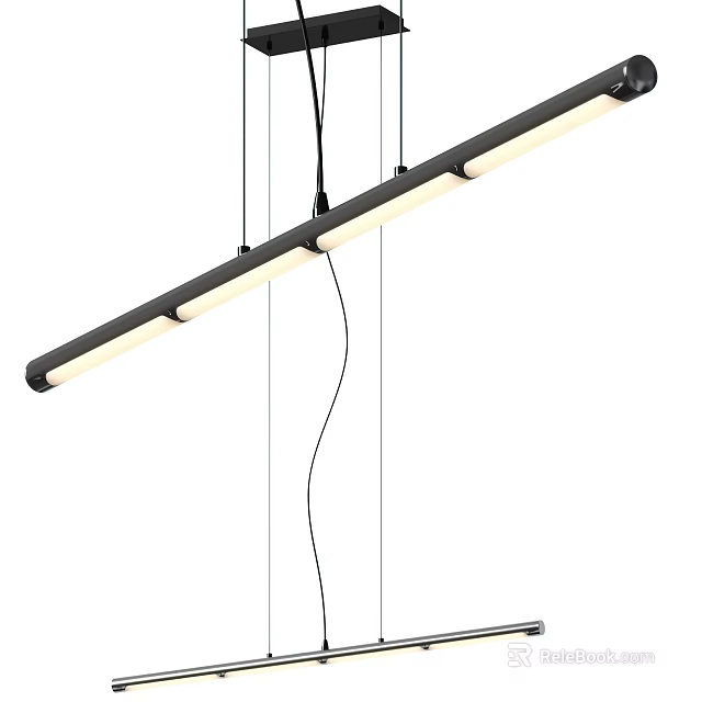 Modern Linear Pendant Light With LED Strip And Metal Frame For Kitchen Island 3d model 