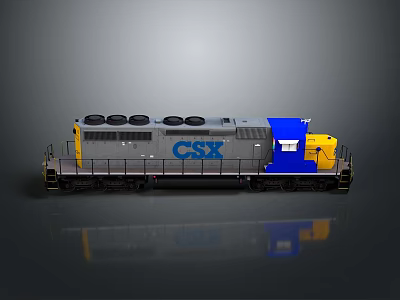 CSX Gray Blue Yellow Locomotive Train Model with Reflective Surface 3d model