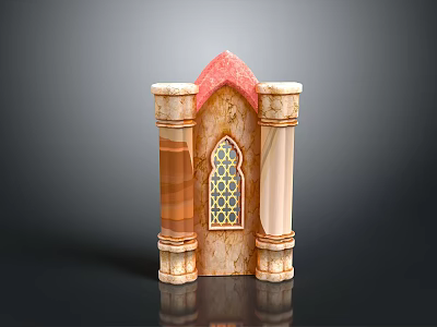 Classical Decorative Furniture With Red Arch Top Marble Columns And Geometric Window 3d model