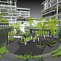 Modern Building Atrium Design With Rainbow Vertical Screen Green Plants And Glass Walls