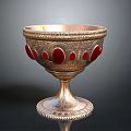 Antique Furniture Decorative Cup With Intricate Carvings And Red Stones