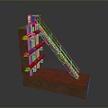 Red Industrial Mechanical Structure With Metal Ladder Brown Base Hydraulic Arms And Yellow Connectors
