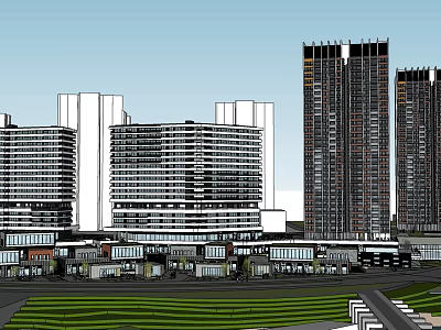 Modern Commercial Street With High Rise Buildings Retail Shops And Pedestrian Area 3d model