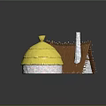 Traditional Small Architectural Models Featuring Round And Triangular Thatched Roofs With Stone Walls 3d model