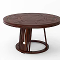 Round Wooden Dining Table with Intricate Geometric Pattern on Surface and Modern Circular Base Structure 3d model