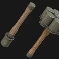 Tactical Weapon with Wooden Handle and Metal Head Featuring Multiple Cylindrical Components 3d model