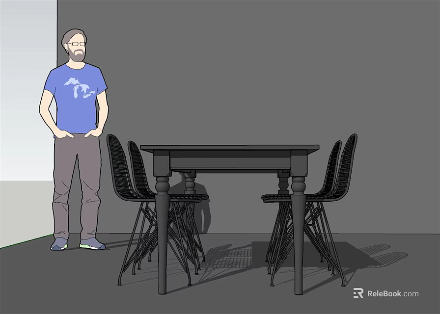 Modern Black Dining Table Set With Four Chairs In Home Interior 3d model 