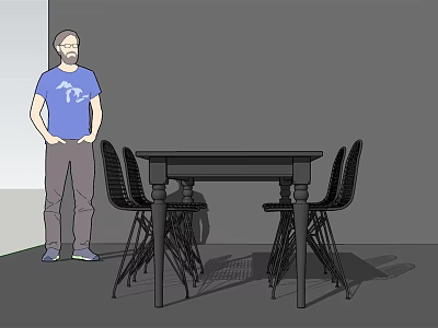 Modern Black Dining Table Set With Four Chairs In Home Interior 3d model