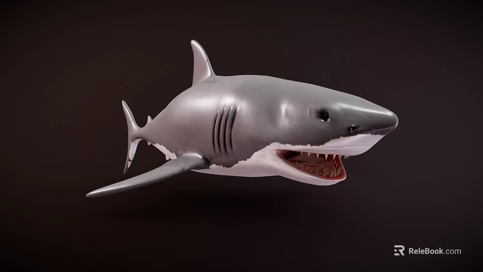 Detailed Realistic Grey Shark Model With Open Mouth And Sharp Teeth 3d model 