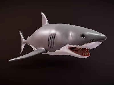 Detailed Realistic Grey Shark Model With Open Mouth And Sharp Teeth 3d model