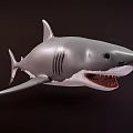 Detailed Realistic Grey Shark Model With Open Mouth And Sharp Teeth