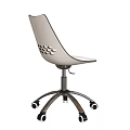 White Modern Office Chair With Circular Backrest Cutouts Metal Base And Caster Wheels